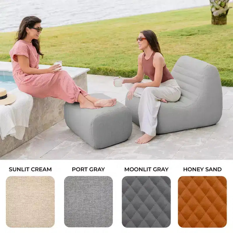 Big Joe Solvana Juego de muebles para patio exterior, silla y otomana de tela de lino Performance resistente a la intemperie, seccional de 2 piezas, gris Port