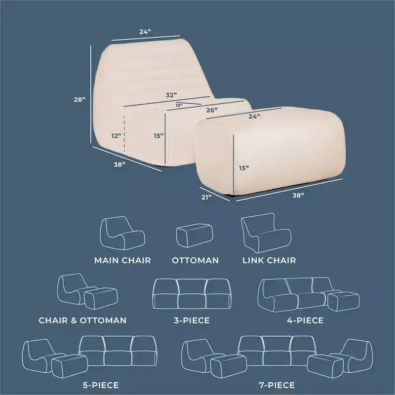 Conjunto de muebles de exterior para patio Solvana de Big Joe, silla y otomana de tela resistente a la intemperie, de lino de alto rendimiento, conjunto seccional de 2 piezas, crema iluminada por el sol