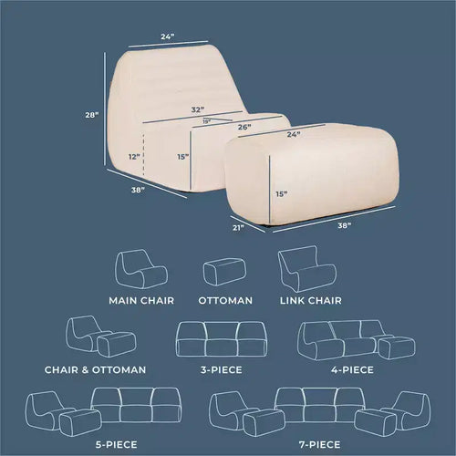 Conjunto de muebles de exterior para patio Solvana de Big Joe, silla y otomana de tela resistente a la intemperie, de lino de alto rendimiento, conjunto seccional de 2 piezas, crema iluminada por el sol
