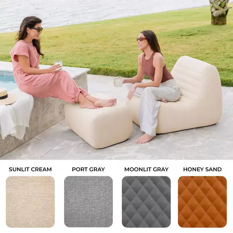 Conjunto de muebles de exterior para patio Solvana de Big Joe, silla y otomana de tela resistente a la intemperie, de lino de alto rendimiento, conjunto seccional de 2 piezas, crema iluminada por el sol