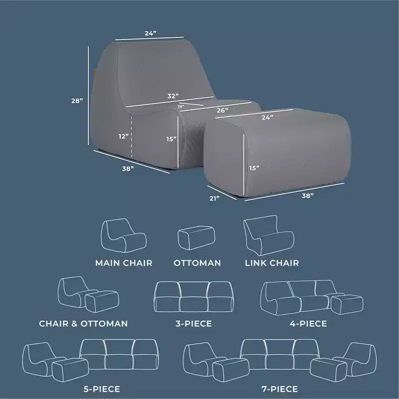 Conjunto de muebles de exterior para patio Solvana de Big Joe, silla y otomana de cuero cosido de silicona de tacto fresco, resistente a la intemperie, conjunto seccional de 2 piezas, gris iluminado por la luna