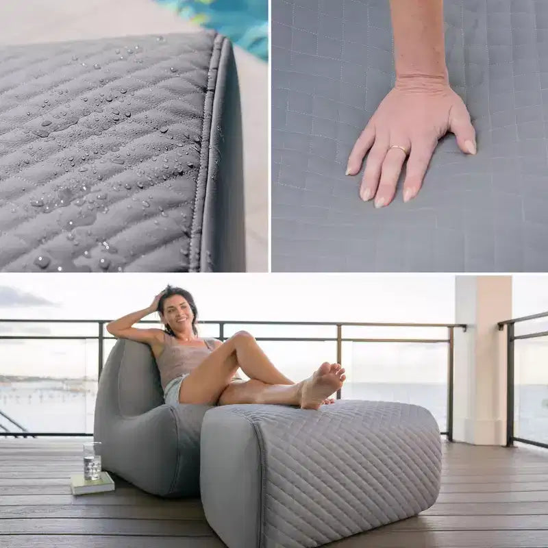 Conjunto de muebles de exterior para patio Solvana de Big Joe, silla y otomana de cuero cosido de silicona de tacto fresco, resistente a la intemperie, conjunto seccional de 2 piezas, gris iluminado por la luna