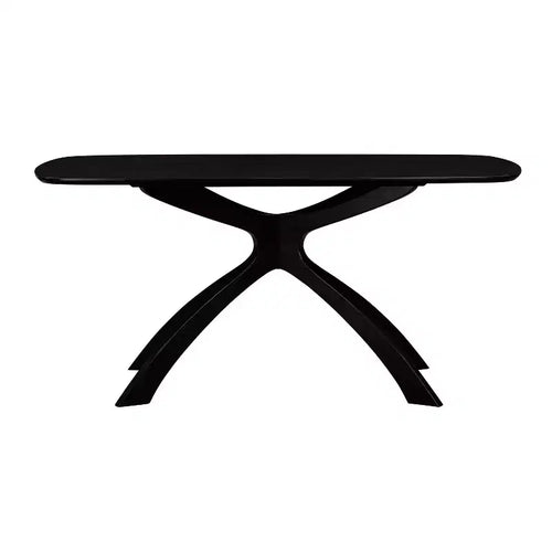 Mesa de comedor rectangular de 63" negra, caucho ecológico con patas en X