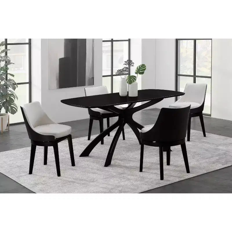 63" Rectangle Dining Table Black, Eco-Friendly Rubberwood with X-Trestle Legs