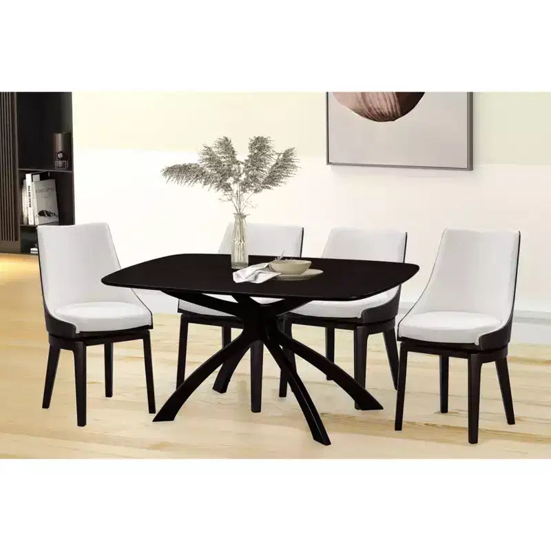 63" Rectangle Dining Table Black, Eco-Friendly Rubberwood with X-Trestle Legs