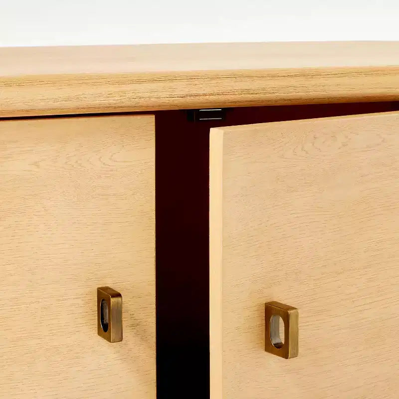 2-Door Cabinet Natural, Wood Frame with Brass-Finish Handles