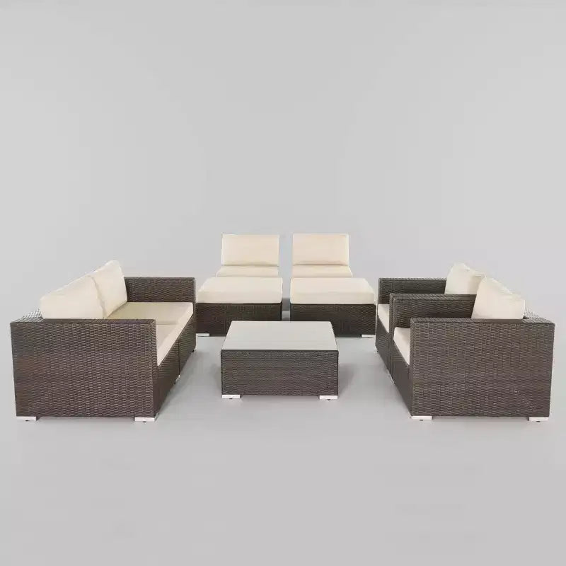 Conjunto de conversación de patio de mimbre para todo tipo de clima Santa Rosa, de 9 piezas - Christopher Knight Home
