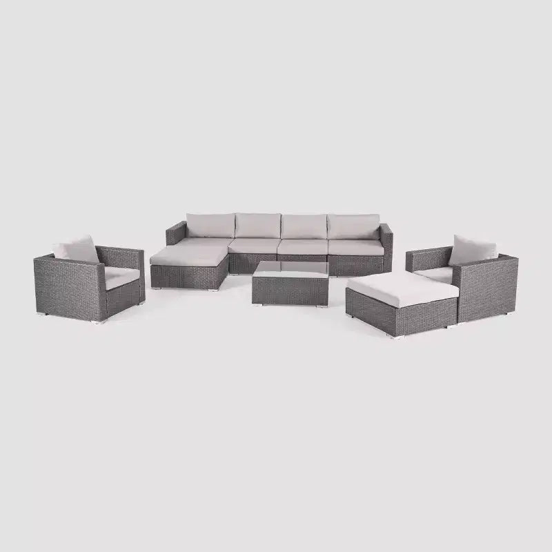 Conjunto de conversación de patio de mimbre para todo tipo de clima Santa Rosa, de 9 piezas - Christopher Knight Home