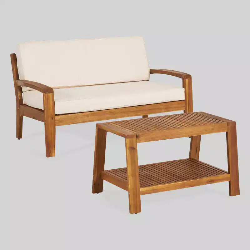 Conjunto de conversación de patio de 2 piezas Grenada, de madera de acacia - Christopher Knight Home