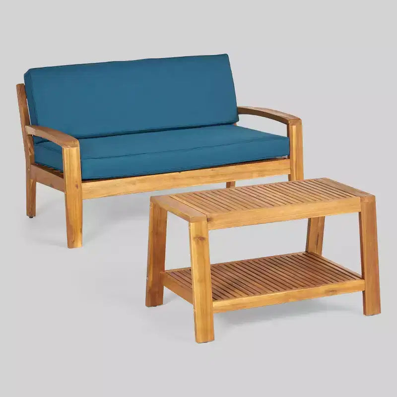 Conjunto de conversación de patio de 2 piezas Grenada, de madera de acacia - Christopher Knight Home