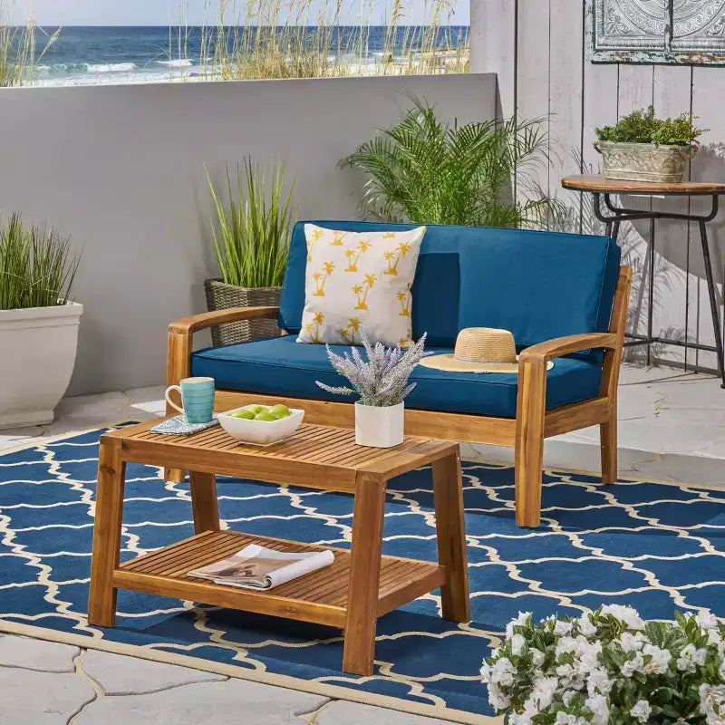 Conjunto de conversación de patio de 2 piezas Grenada, de madera de acacia - Christopher Knight Home