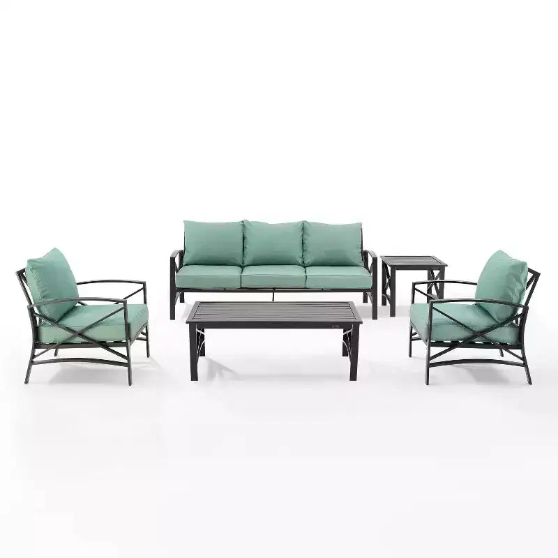 Conjunto de sofá de exterior Kaplan de 5 piezas con sofá y 2 sillas, mesa de centro y mesa auxiliar - Crosley