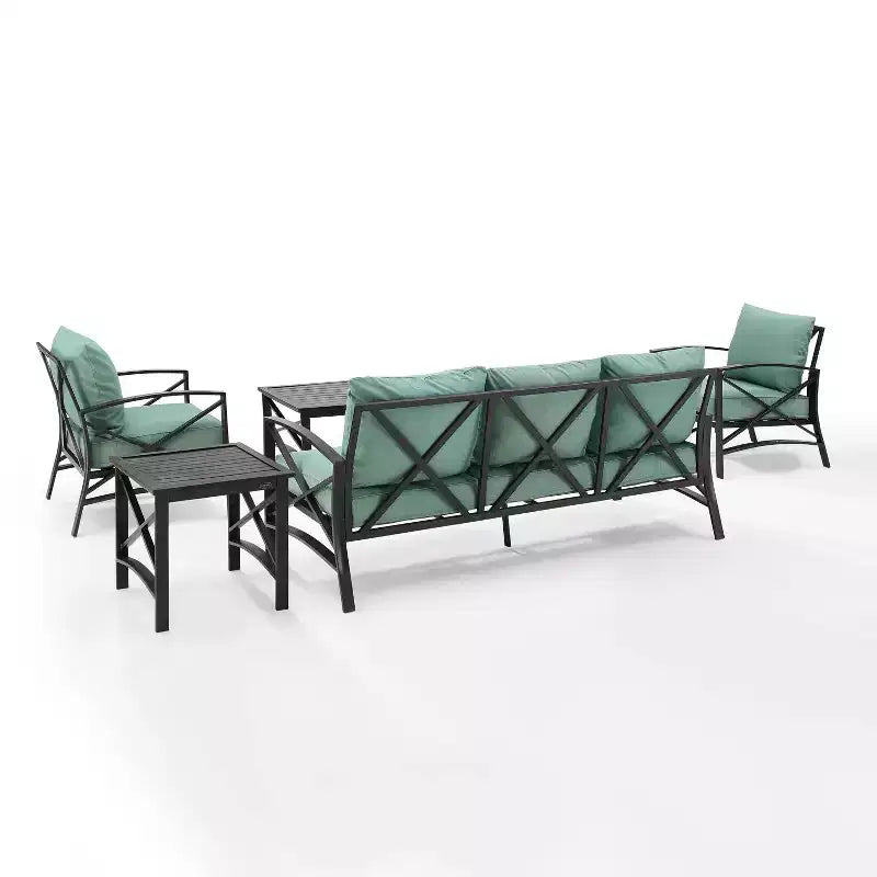 Conjunto de sofá de exterior Kaplan de 5 piezas con sofá y 2 sillas, mesa de centro y mesa auxiliar - Crosley