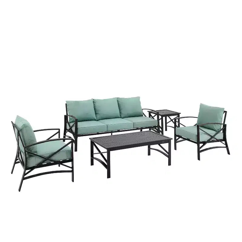 Conjunto de sofá de exterior Kaplan de 5 piezas con sofá y 2 sillas, mesa de centro y mesa auxiliar - Crosley
