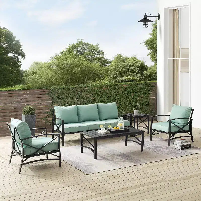 Conjunto de sofá de exterior Kaplan de 5 piezas con sofá y 2 sillas, mesa de centro y mesa auxiliar - Crosley