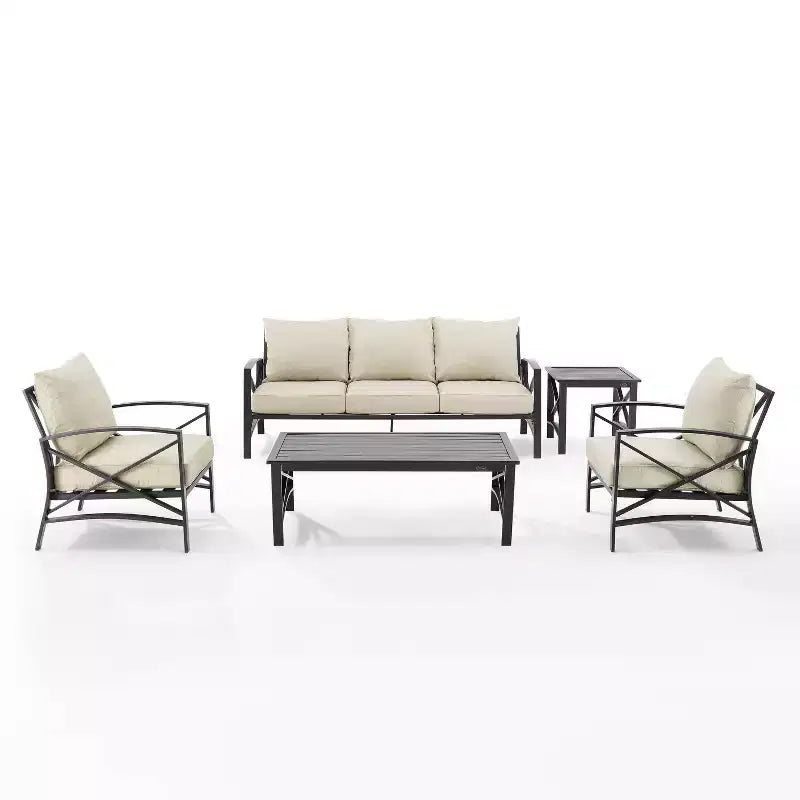 Conjunto de sofá de exterior Kaplan de 5 piezas con sofá y 2 sillas, mesa de centro y mesa auxiliar - Crosley