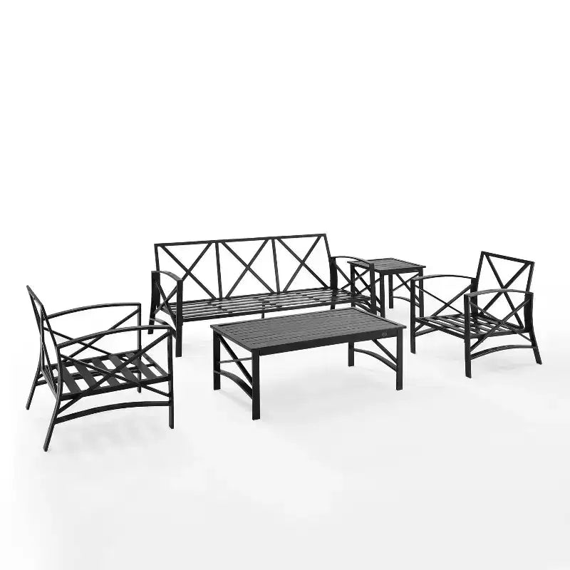 Conjunto de sofá de exterior Kaplan de 5 piezas con sofá y 2 sillas, mesa de centro y mesa auxiliar - Crosley