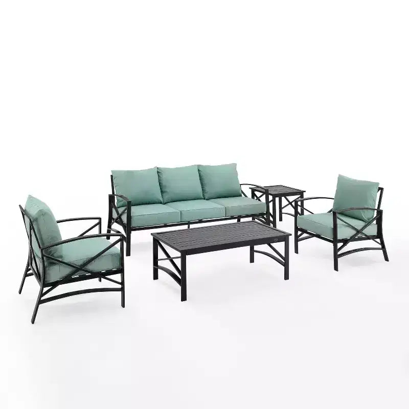 Conjunto de sofá de exterior Kaplan de 5 piezas con sofá y 2 sillas, mesa de centro y mesa auxiliar - Crosley