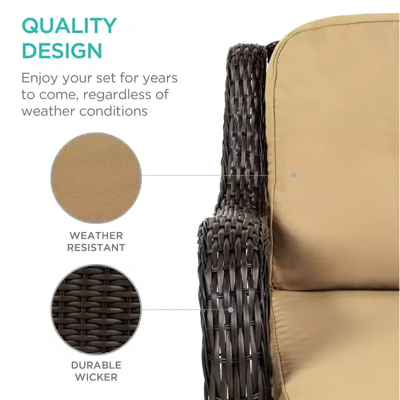 Conjunto de muebles de mimbre para bistró de patio de 3 piezas Best Choice Products con 2 sillas mecedoras giratorias acolchadas y mesa auxiliar
