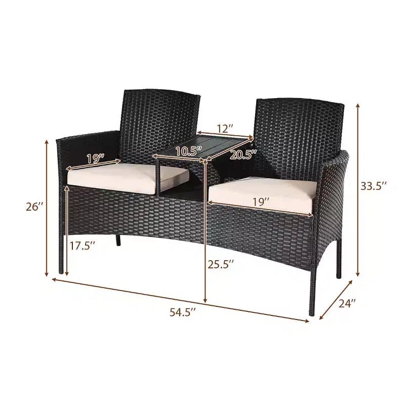 Conjunto de conversación de ratán para patio Costway con patente, sofá de dos plazas, mesa, sillas y cojines
