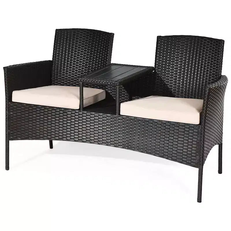 Conjunto de conversación de ratán para patio Costway con patente, sofá de dos plazas, mesa, sillas y cojines