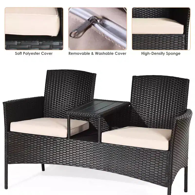 Conjunto de conversación de ratán para patio Costway con patente, sofá de dos plazas, mesa, sillas y cojines