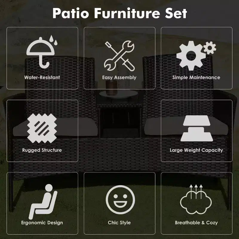 Conjunto de conversación de ratán para patio Costway con patente, sofá de dos plazas, mesa, sillas y cojines