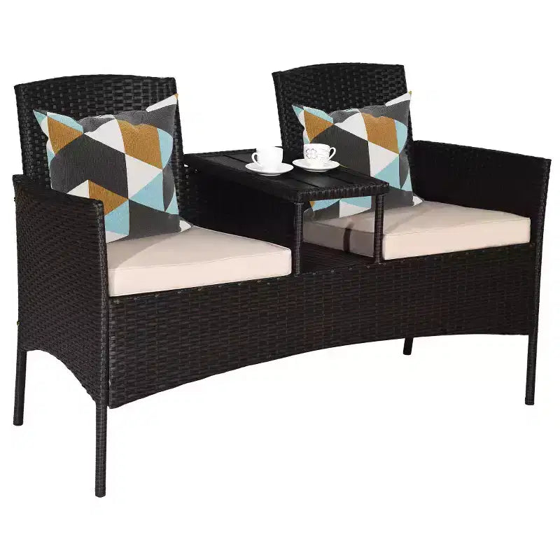 Conjunto de conversación de ratán para patio Costway con patente, sofá de dos plazas, mesa, sillas y cojines
