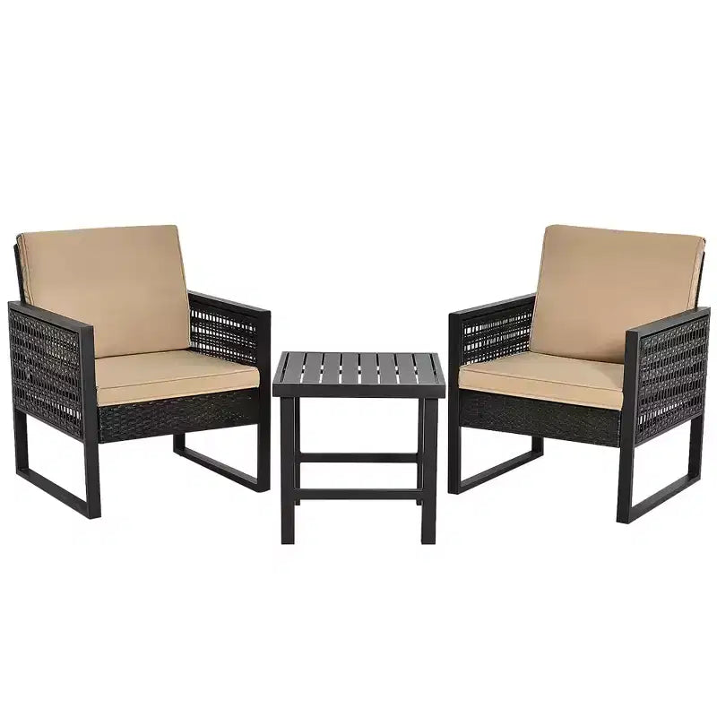 Conjunto de muebles bistró de ratán para patio de 3 piezas Costway, sofá y silla acolchados con mesa de café para jardín