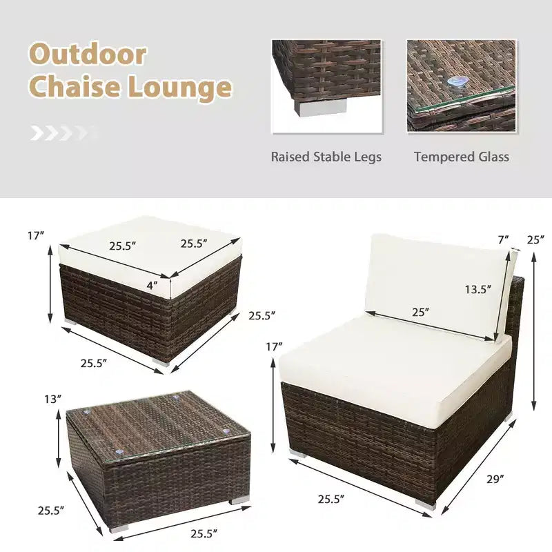Conjunto de muebles de ratán y mimbre para patio Costway de 5 piezas, sofá sin reposabrazos, otomana acolchada, jardín