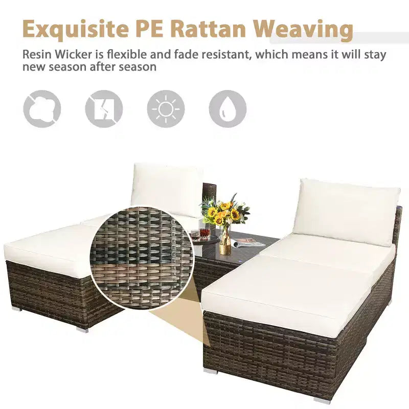 Conjunto de muebles de ratán y mimbre para patio Costway de 5 piezas, sofá sin reposabrazos, otomana acolchada, jardín