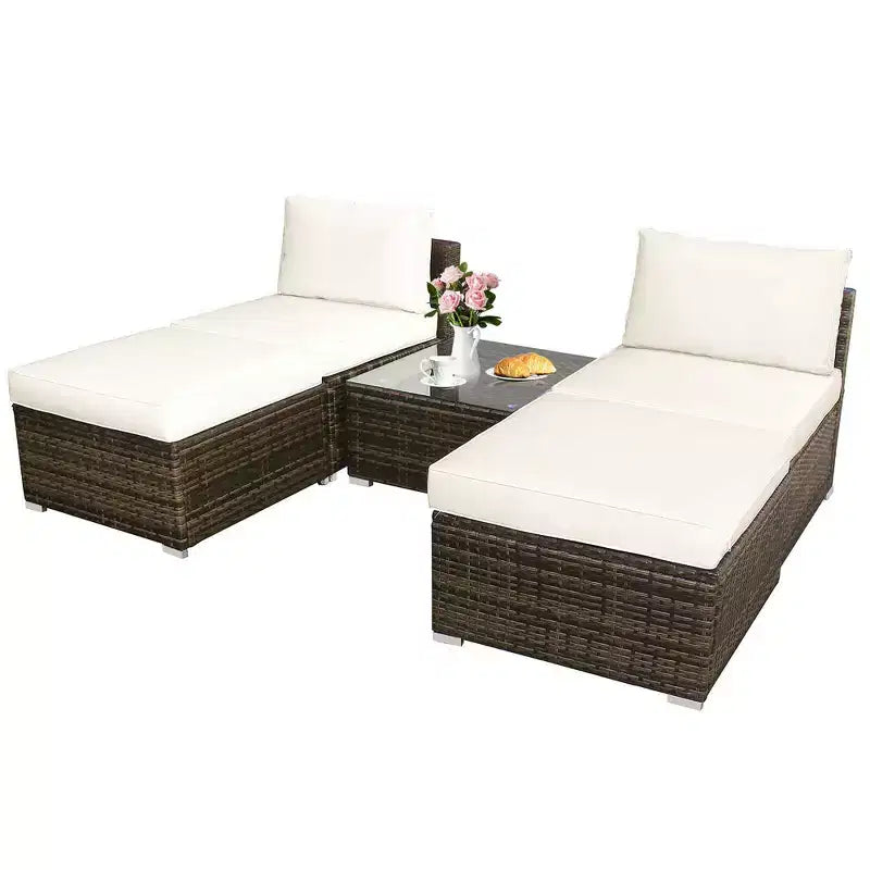 Conjunto de muebles de ratán y mimbre para patio Costway de 5 piezas, sofá sin reposabrazos, otomana acolchada, jardín