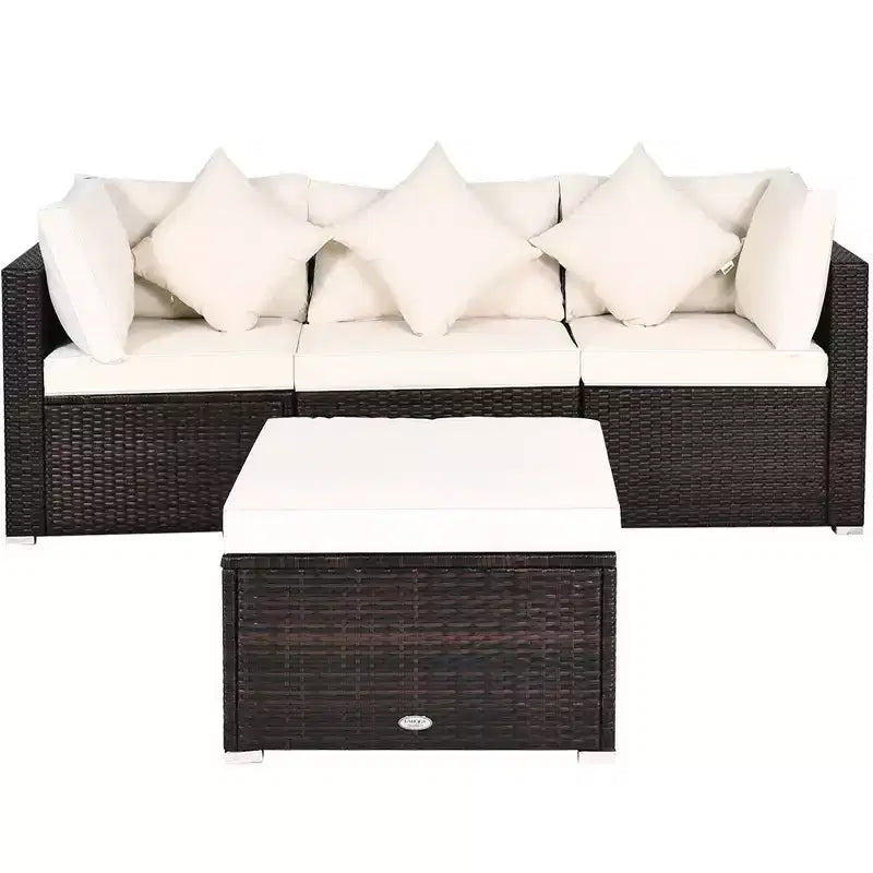 Ensemble de mobilier de patio Costway 4 pièces en résine tressée imitation rotin, avec canapé, coussins et ottoman