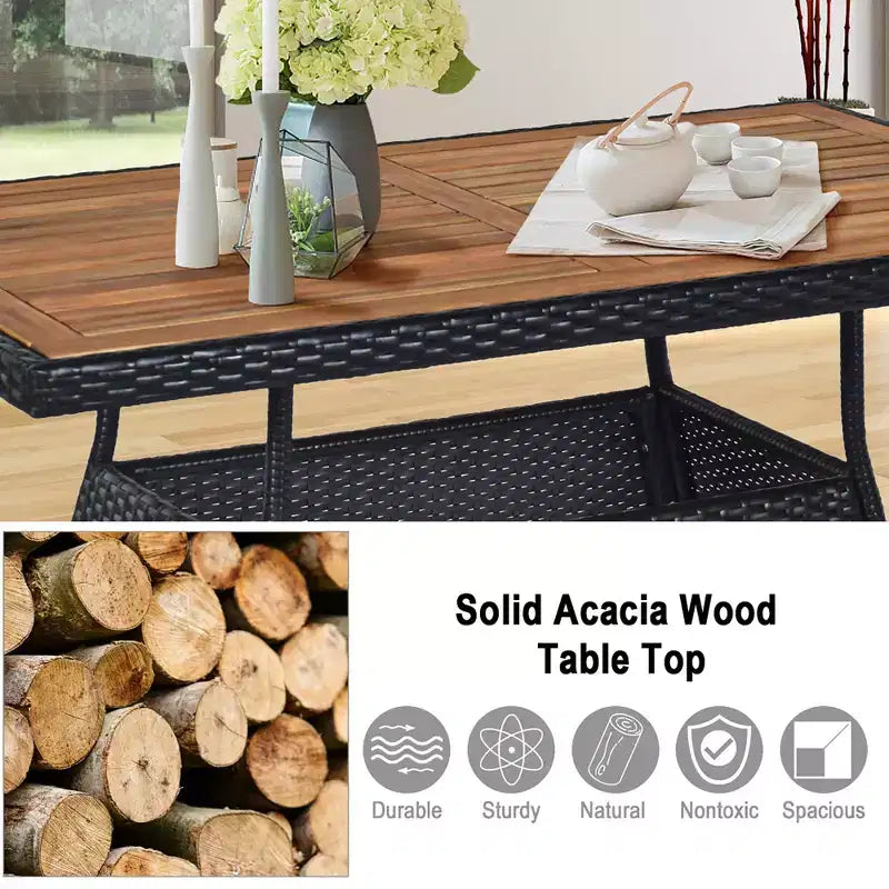 Ensemble de mobilier de patio en rotin Costway 5 pièces, table avec plateau en bois et chaises avec coussins, pour jardin, cour et terrasse