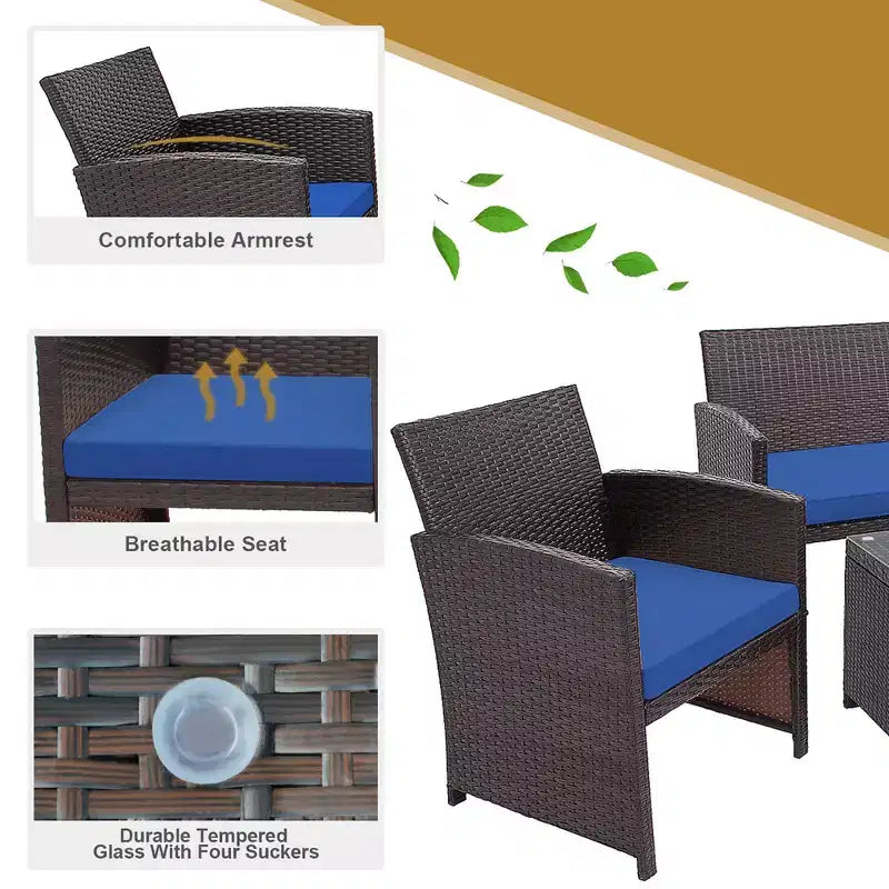 Conjunto de muebles de ratán para patio Costway de 8 piezas, silla acolchada, sofá y mesa de centro Blanco\Azul marino\Turquesa\Rojo