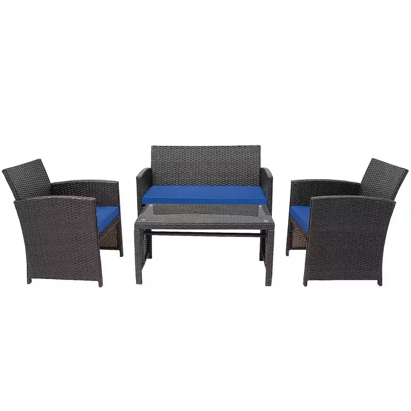 Conjunto de muebles de ratán para patio Costway de 8 piezas, silla acolchada, sofá y mesa de centro Blanco\Azul marino\Turquesa\Rojo