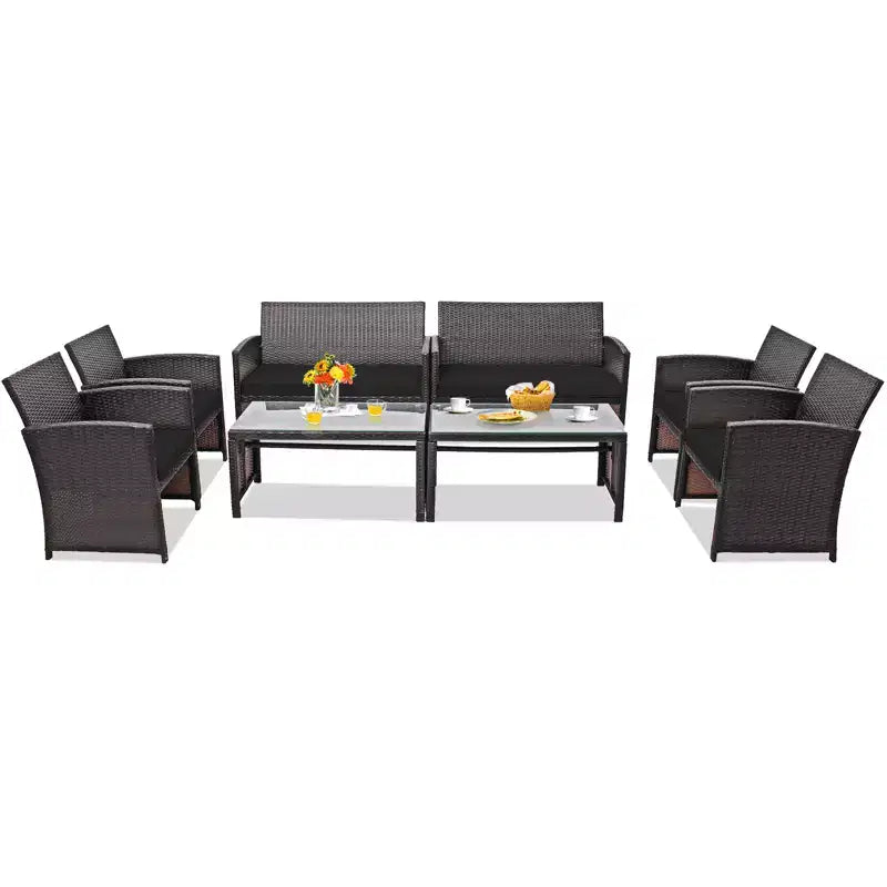 Conjunto de muebles de ratán para patio Costway de 8 piezas, silla acolchada, sofá y mesa de centro Blanco\Azul marino\Turquesa\Rojo