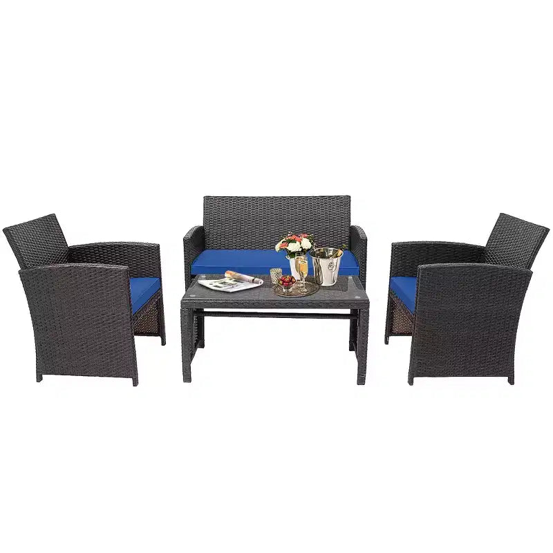 Conjunto de muebles de ratán para patio Costway de 8 piezas, silla acolchada, sofá y mesa de centro Blanco\Azul marino\Turquesa\Rojo