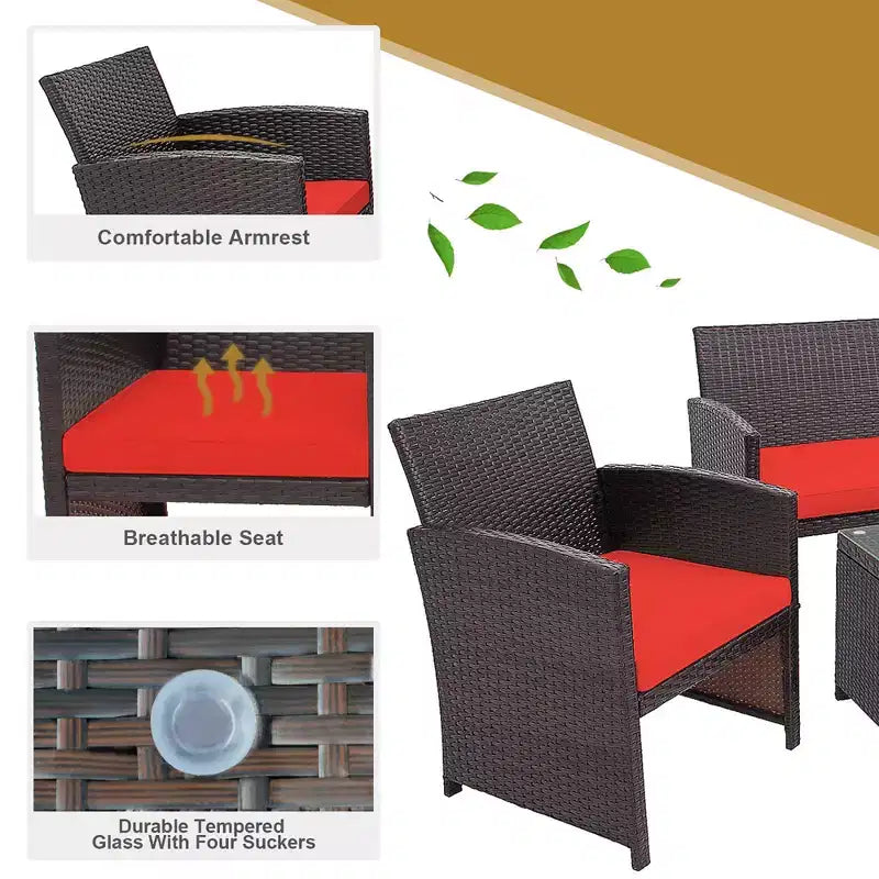 Conjunto de muebles de ratán para patio Costway de 8 piezas, silla acolchada, sofá y mesa de centro Blanco\Azul marino\Turquesa\Rojo