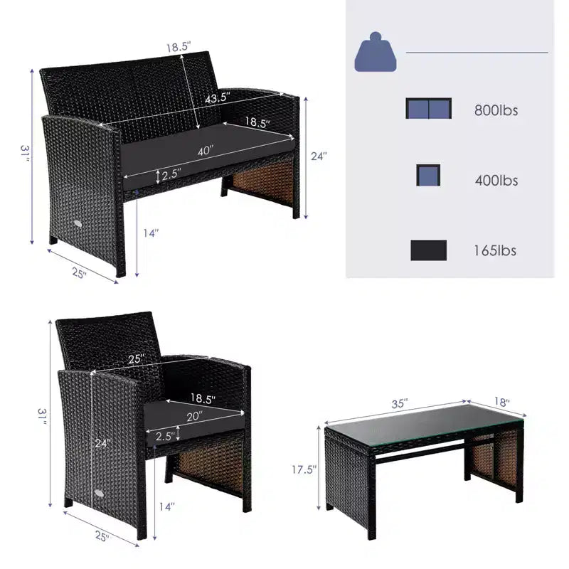 Conjunto de muebles de ratán para patio Costway de 8 piezas, silla acolchada, sofá y mesa de centro Blanco\Azul marino\Turquesa\Rojo