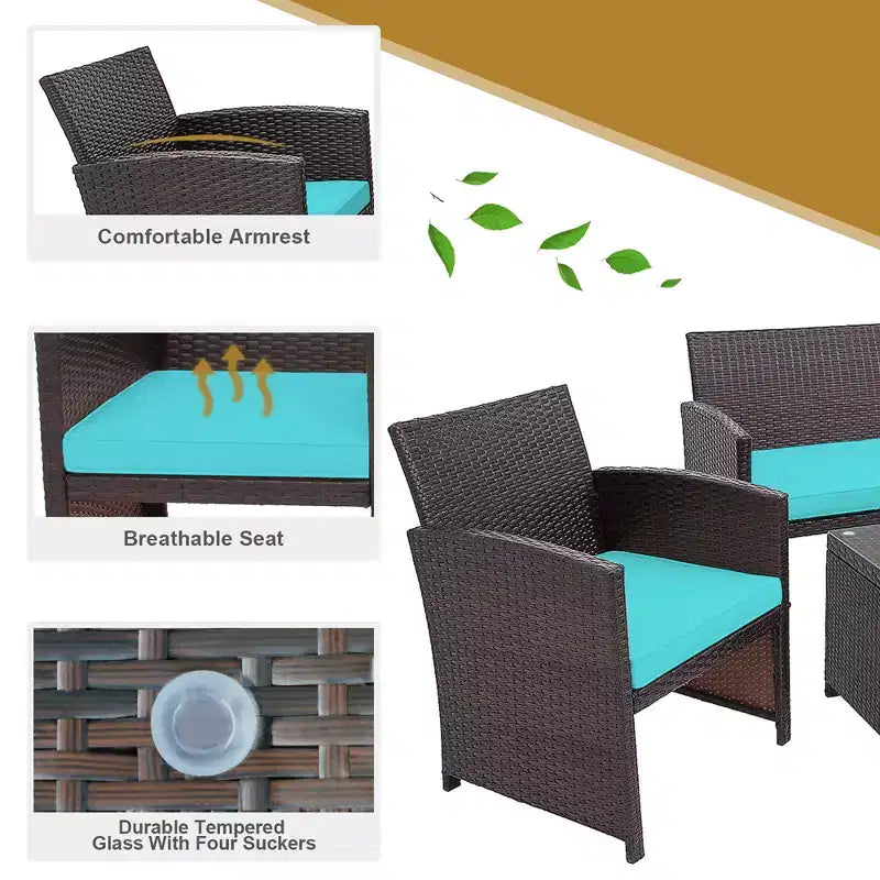Conjunto de muebles de ratán para patio Costway de 8 piezas, silla acolchada, sofá y mesa de centro Blanco\Azul marino\Turquesa\Rojo