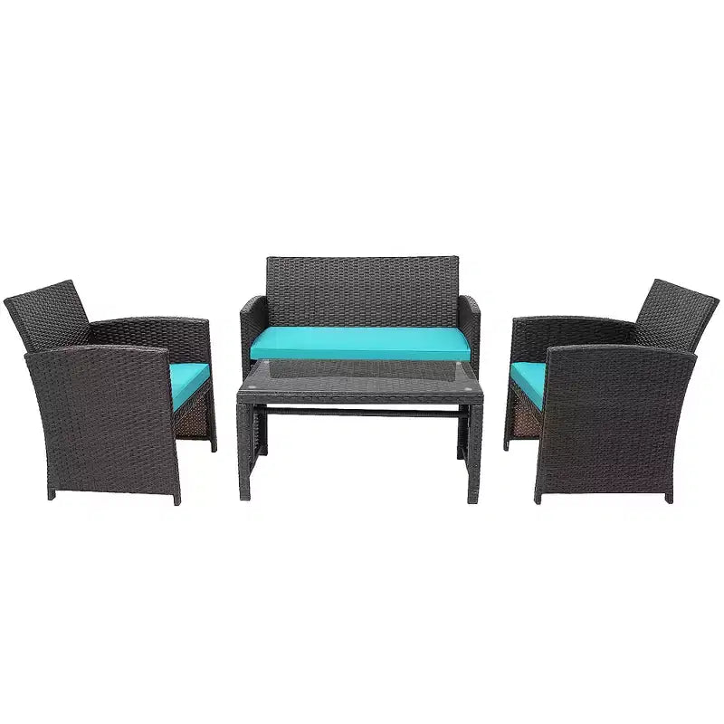 Conjunto de muebles de ratán para patio Costway de 8 piezas, silla acolchada, sofá y mesa de centro Blanco\Azul marino\Turquesa\Rojo