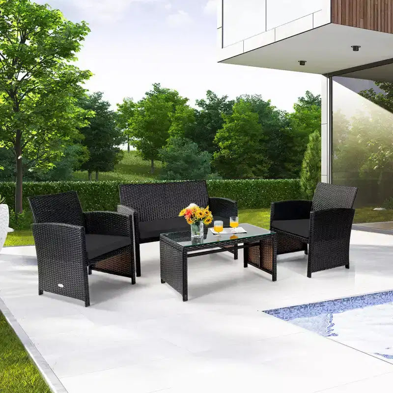 Conjunto de muebles de ratán para patio Costway de 8 piezas, silla acolchada, sofá y mesa de centro Blanco\Azul marino\Turquesa\Rojo