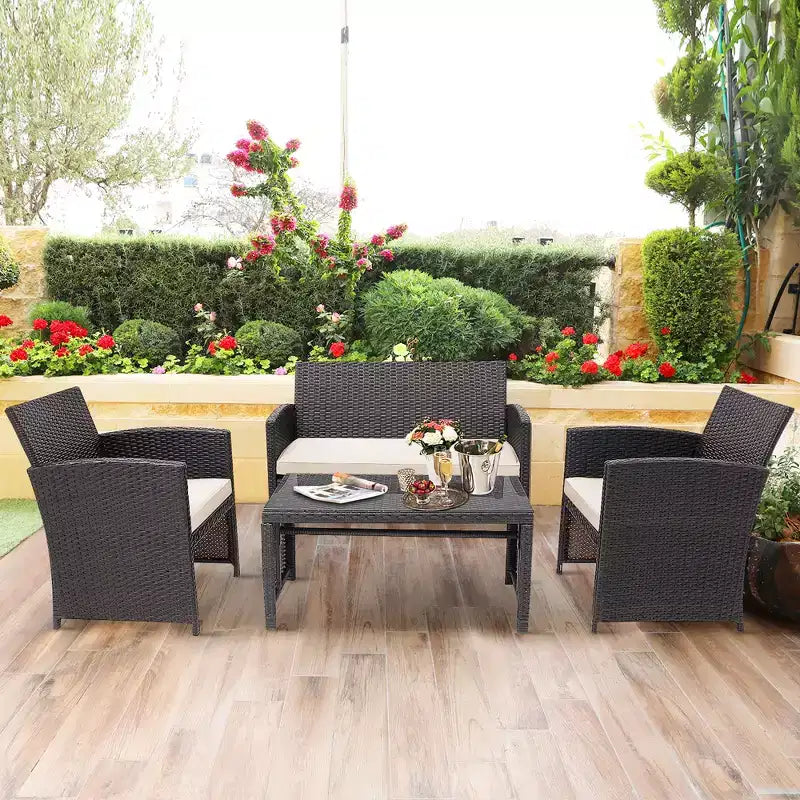 Conjunto de muebles de ratán para patio Costway de 8 piezas, silla acolchada, sofá y mesa de centro Blanco\Azul marino\Turquesa\Rojo