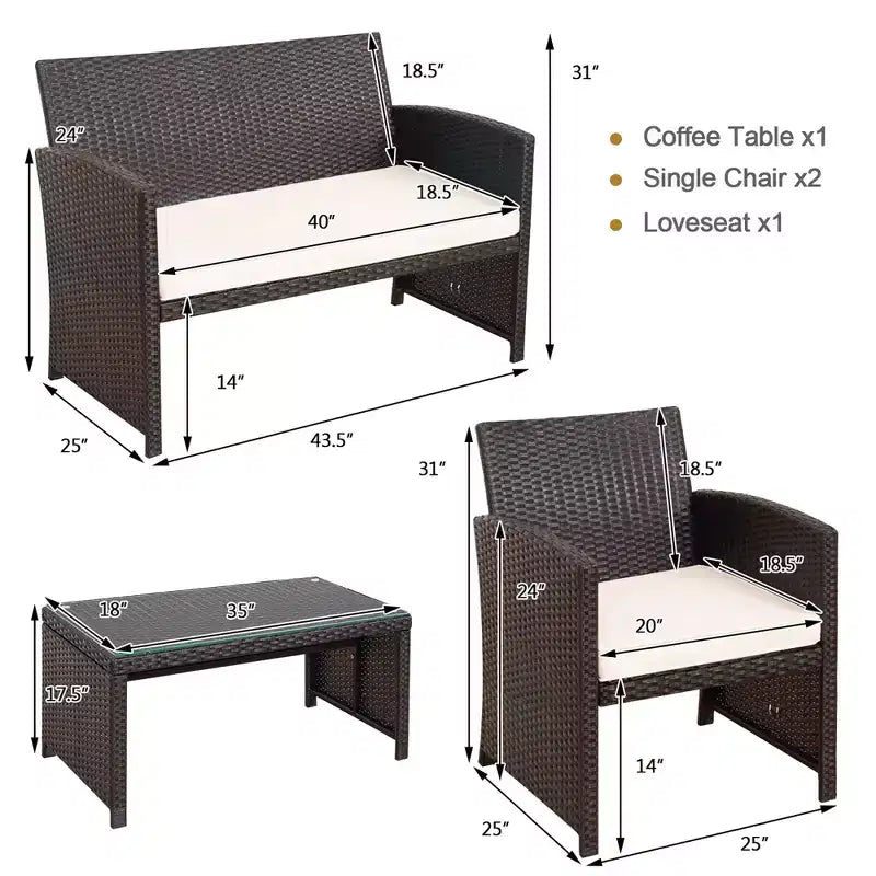 Conjunto de muebles de ratán para patio Costway de 8 piezas, silla acolchada, sofá y mesa de centro Blanco\Azul marino\Turquesa\Rojo