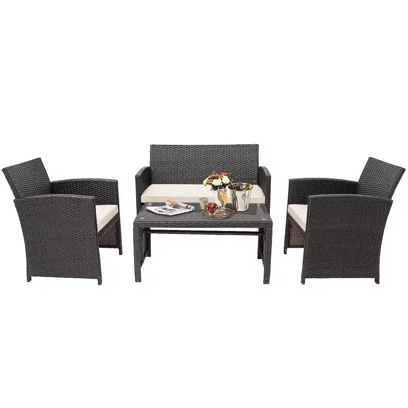 Conjunto de muebles de ratán para patio Costway de 8 piezas, silla acolchada, sofá y mesa de centro Blanco\Azul marino\Turquesa\Rojo