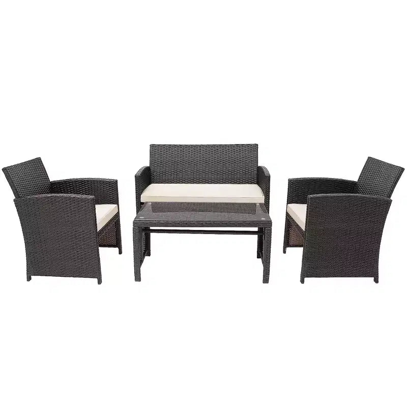 Conjunto de muebles de ratán para patio Costway de 8 piezas, silla acolchada, sofá y mesa de centro Blanco\Azul marino\Turquesa\Rojo
