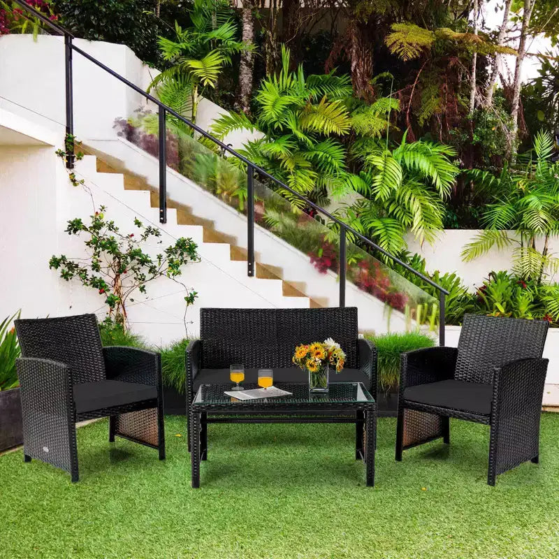 Conjunto de muebles de ratán para patio Costway de 8 piezas, silla acolchada, sofá y mesa de centro Blanco\Azul marino\Turquesa\Rojo