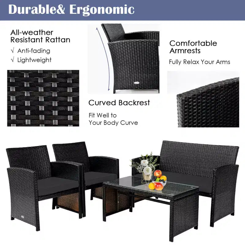 Conjunto de muebles de ratán para patio Costway de 8 piezas, silla acolchada, sofá y mesa de centro Blanco\Azul marino\Turquesa\Rojo