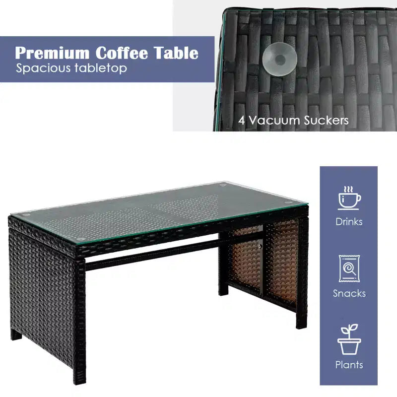 Conjunto de muebles de ratán para patio Costway de 8 piezas, silla acolchada, sofá y mesa de centro Blanco\Azul marino\Turquesa\Rojo